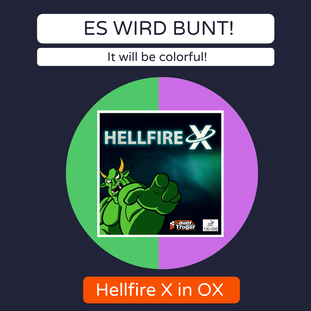 Sauer & Tröger Tischtennis Lange Noppe Hellfire X Instagram lila und grün
